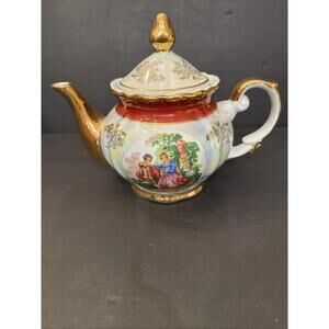 Vintage Imperial Fine Porcelain- Colonial Couple Iridescent Teapot
